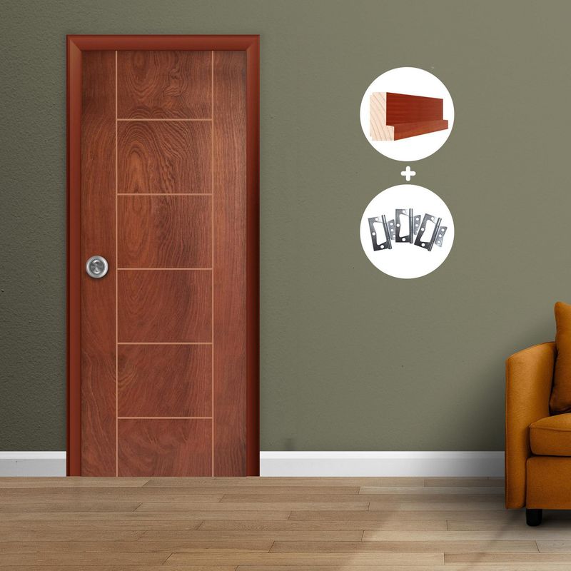 DIMFER - Combo Puerta Interior Opera Cedro Afr. 75cm + Marco teñido 30x59x2120