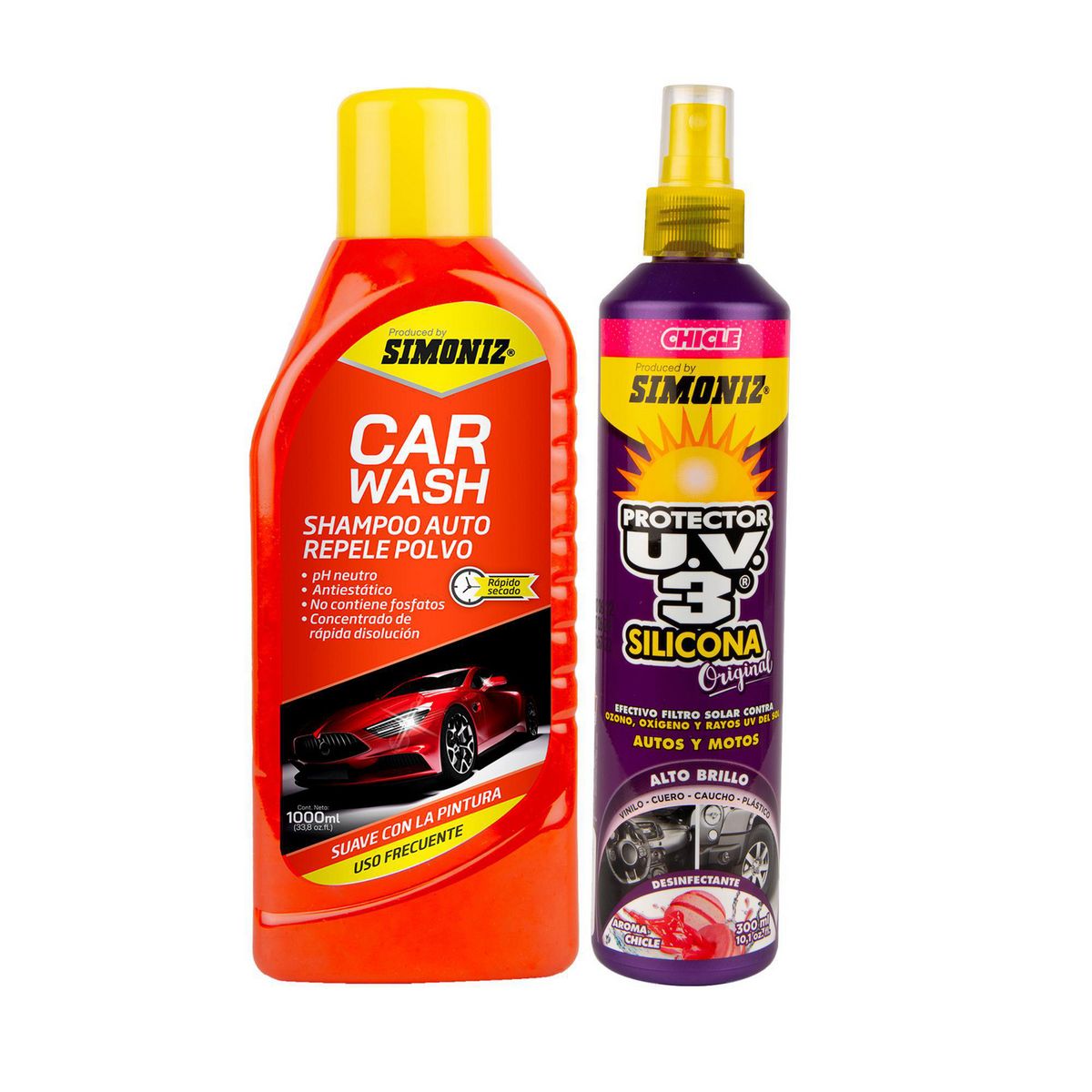 SIMONIZ - Shampoo Car Wash 1L + Silicona UV3 Chicle 300 ml