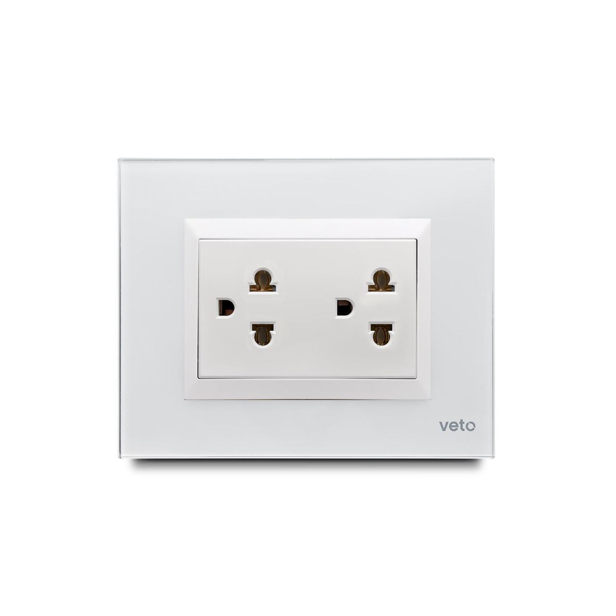 VETO - Tomacorriente Doble Universal 2P+E Placa Vidrio Blanco Plu62822