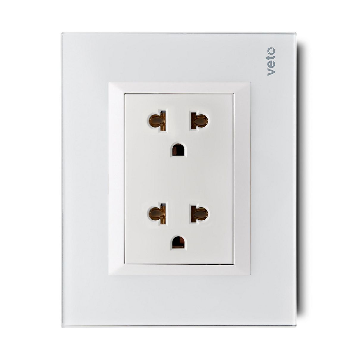 VETO - Tomacorriente Doble Universal 2P+E Placa Vidrio Blanco Plu62822