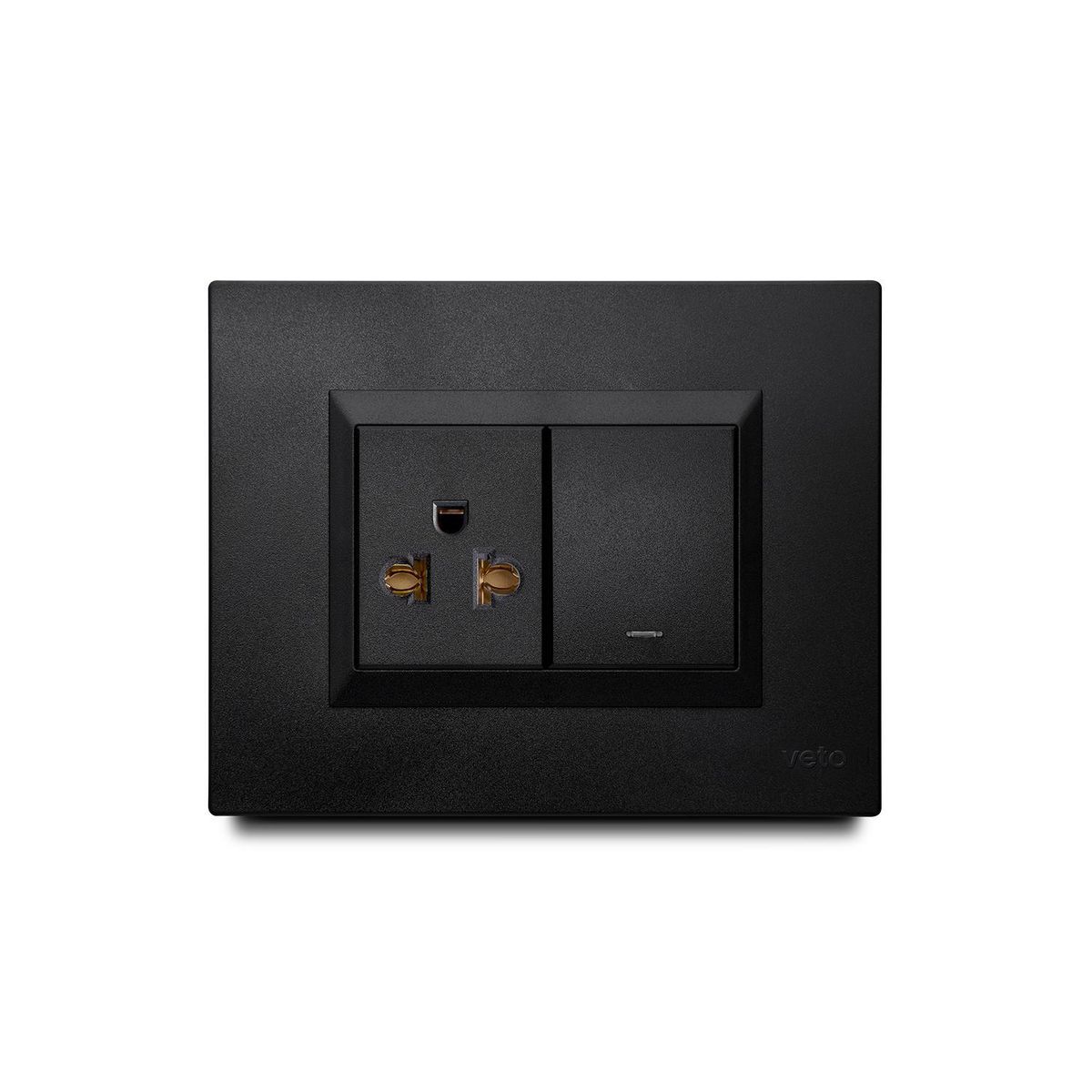 VETO - Mixto 1 Interruptor + 1 Tomacorriente Universal 2P+E Negro Plu62631