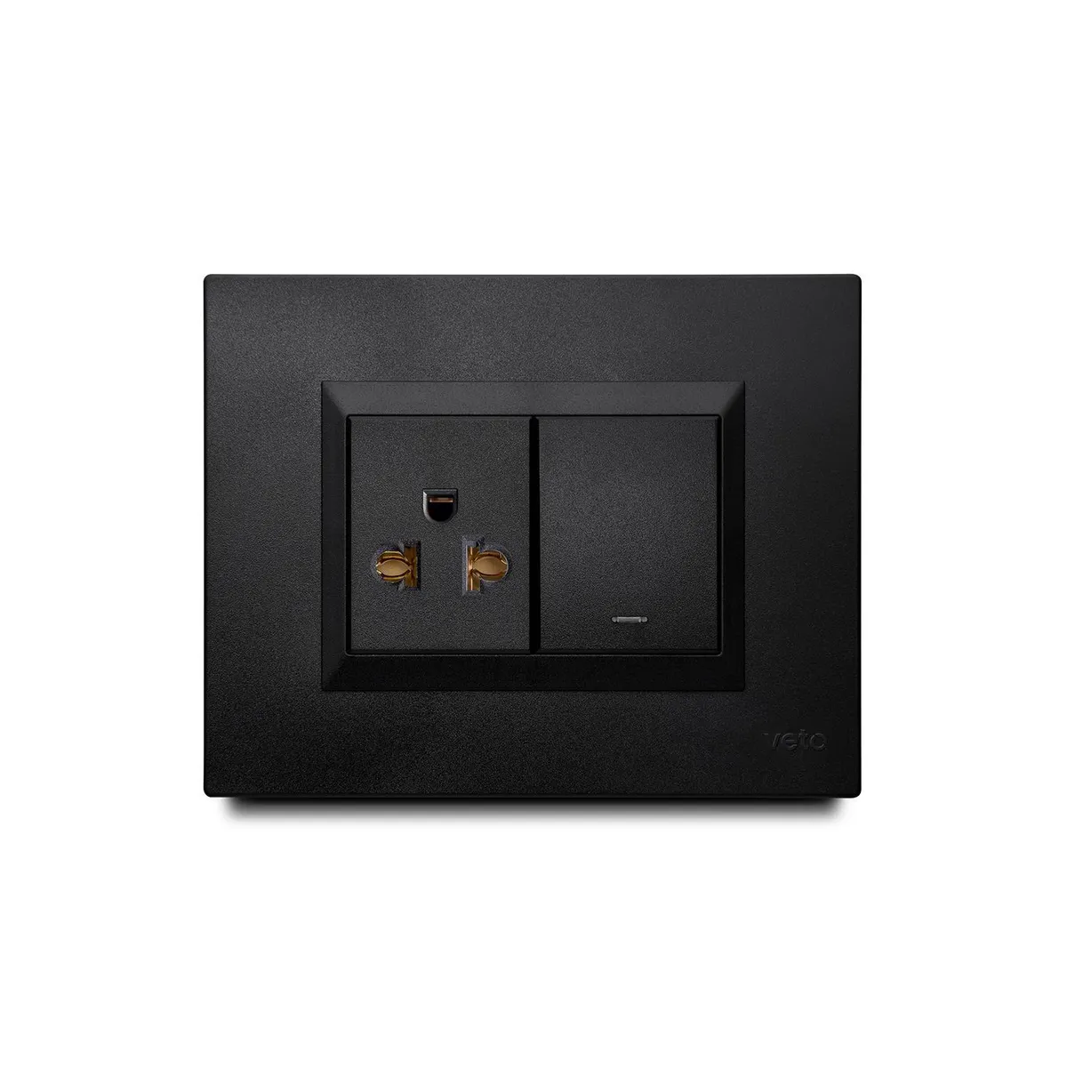 VETO - Mixto 1 Interruptor + 1 Tomacorriente Universal 2P+E Negro Plu62631