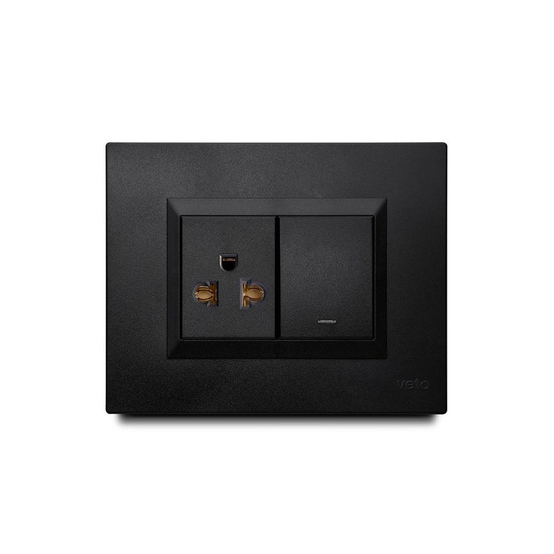 VETO - MIXTO 1 INTERRUPTOR + 1 TOMACORRIENTE UNIVERSAL 2P+E NEGRO PLU62631