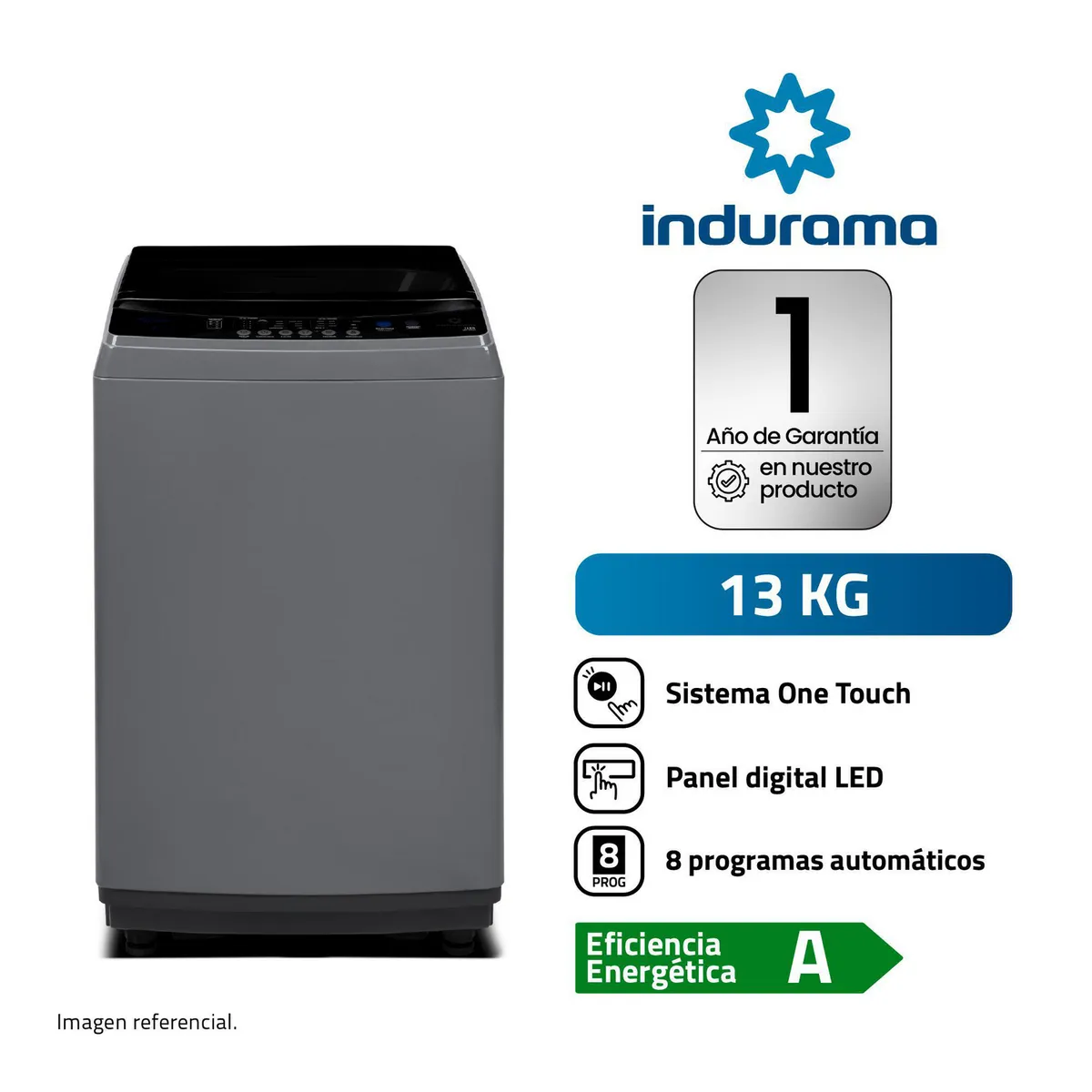 Lavadora Indurama Carga Superior 13Kg Gris Oscuro LRI-13DGR, marca INDURAMA - Foto Principal