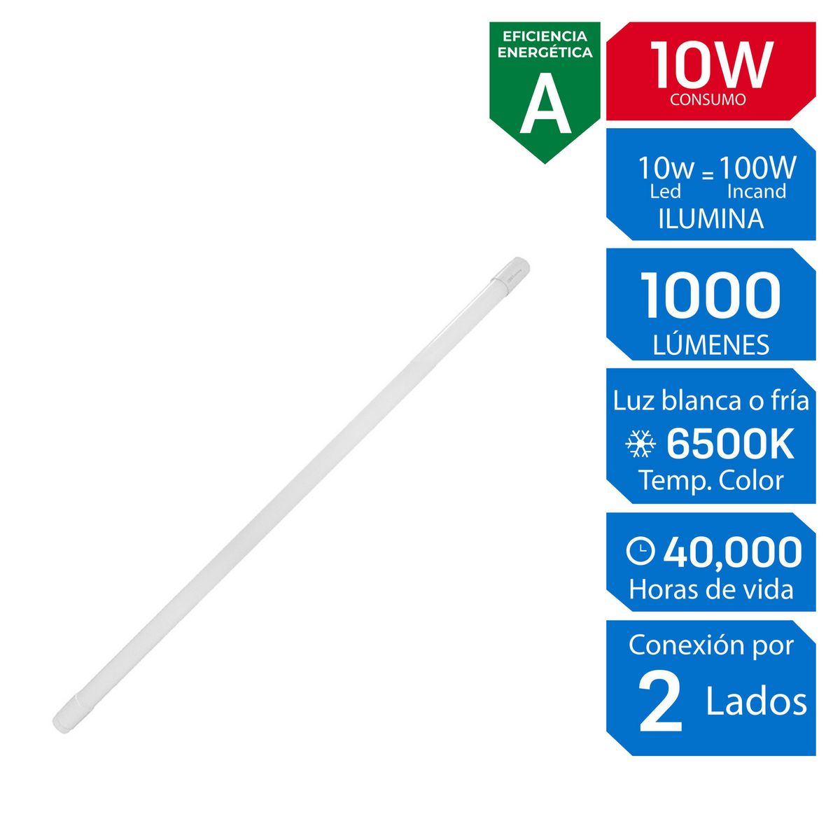 ILUMA - Tubo Fluorescente LED 10W Luz Blanca 60cm