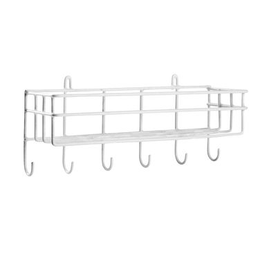 Repisa de Pared 6 Ganchos Blanca
