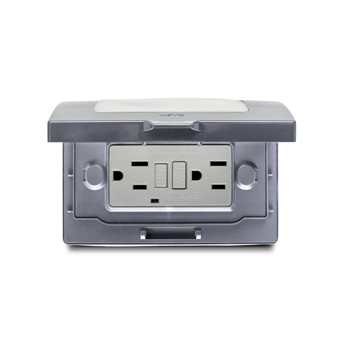 VETO - Caja Exteriores Gris + Toma Universal Doble C/Tierra Blanco Pre31637