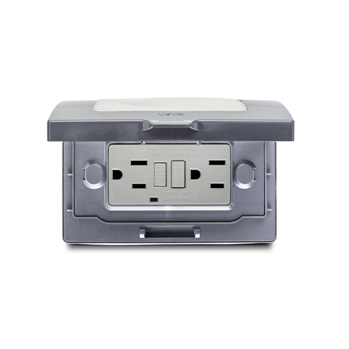 VETO - Caja Exteriores Gris + Toma Universal Doble C/Tierra Blanco Pre31637