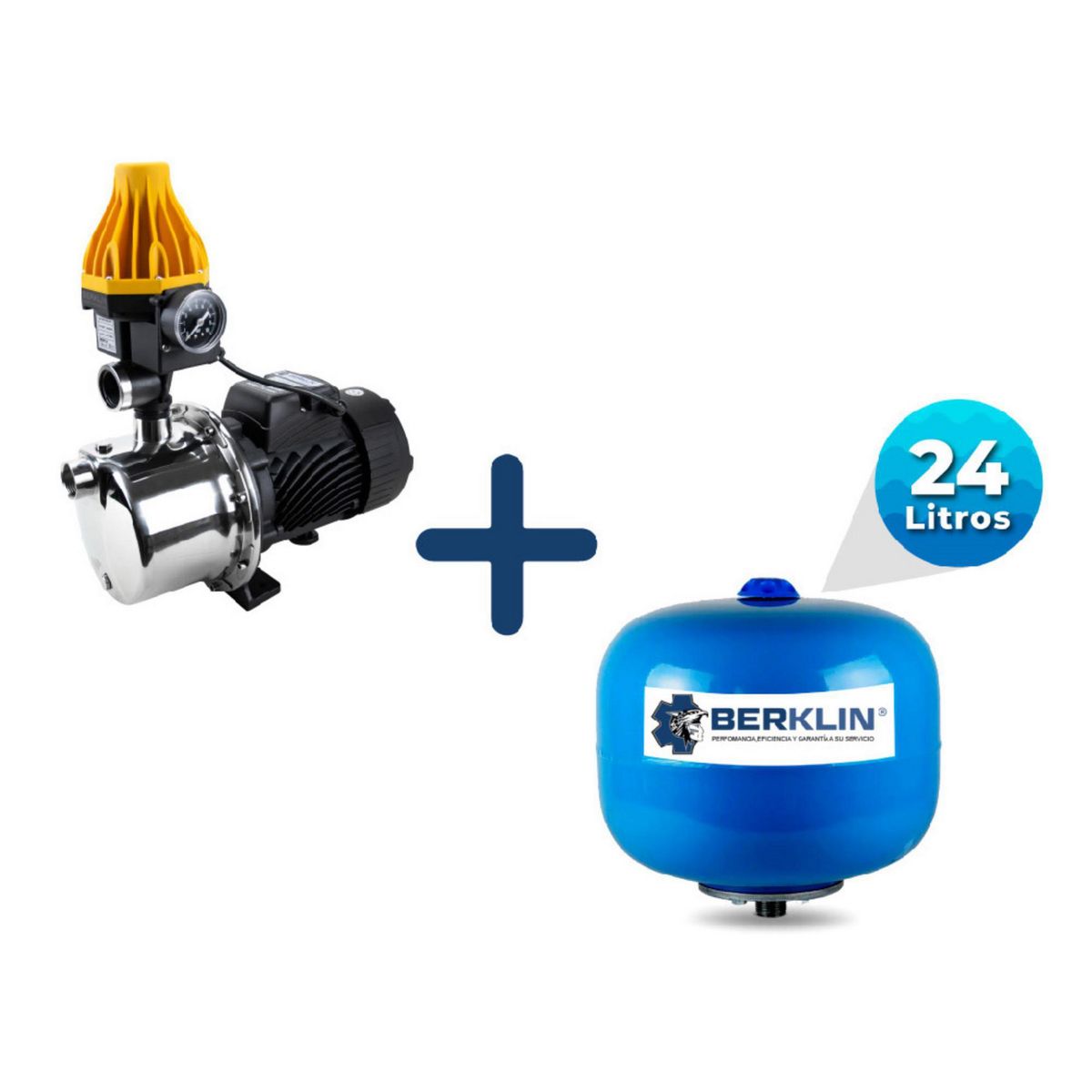  - Presurizador Lineal Acero Inoxidable 1Hp con Tanque Esférico 24L Berklin