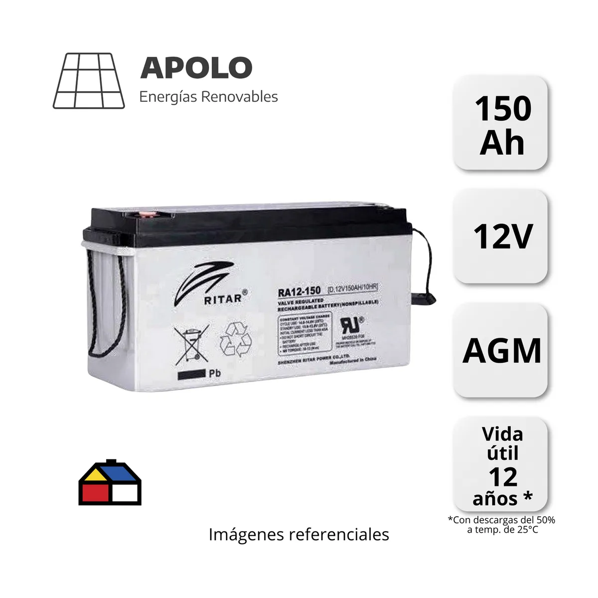 APOLLO - Batería Ritar 12V 150Ah Apolo