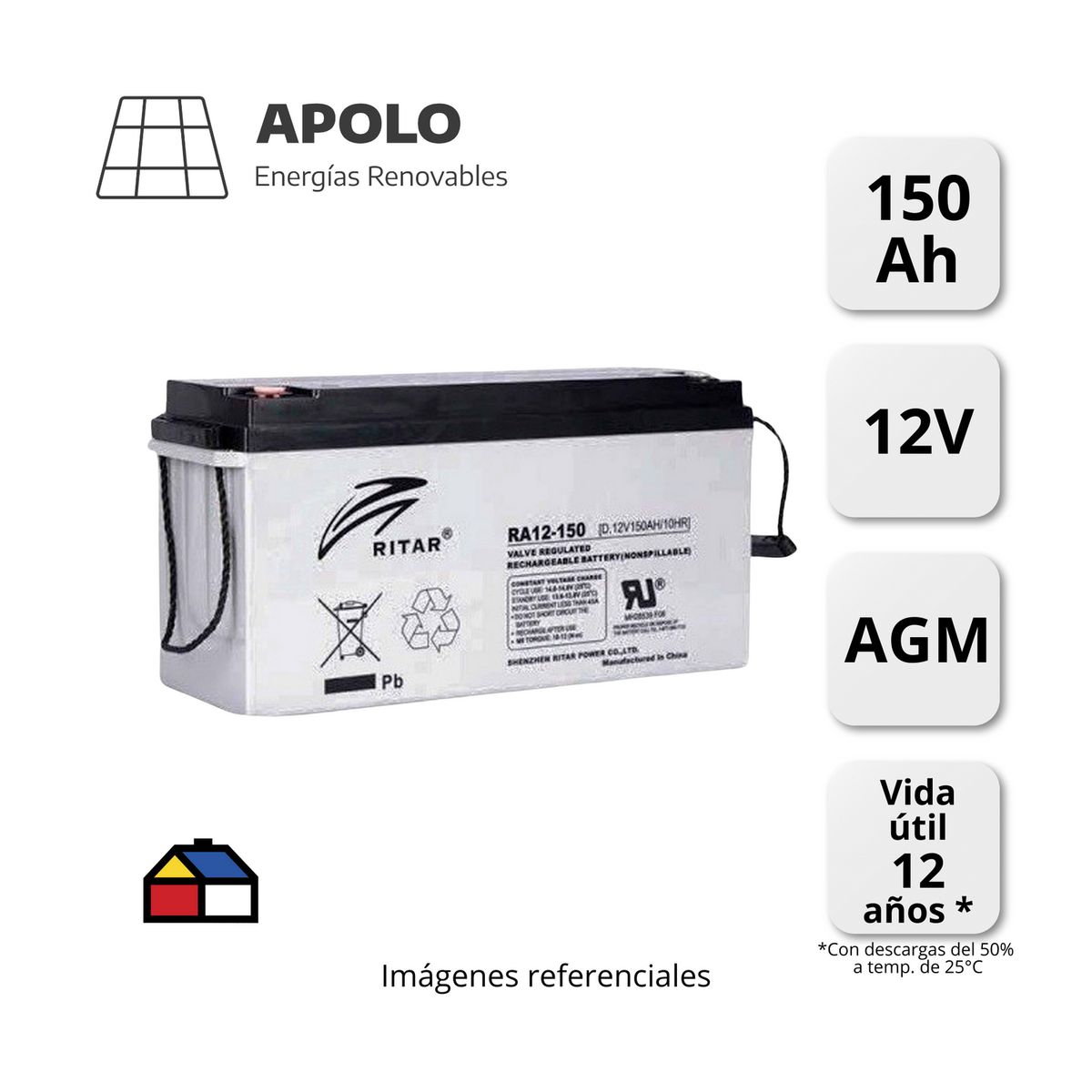 APOLLO - Batería Ritar 12V 150Ah Apolo