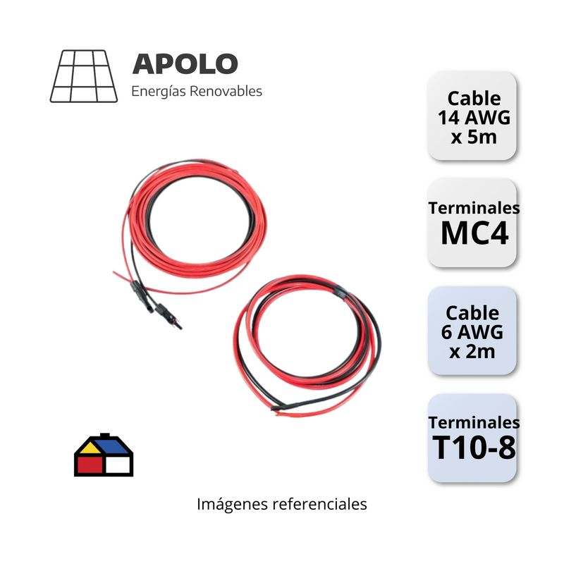 APOLLO - Kit Cables Panel Solar 5m + Batería 6Awg 2m con Terminales Apolo