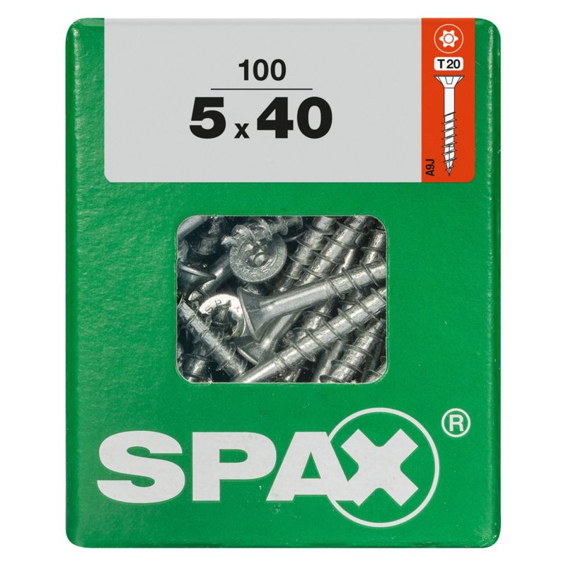 SPAX - Tirafón Torx Cabeza Plana Zincado Wirox 5x40 L 100 pzs