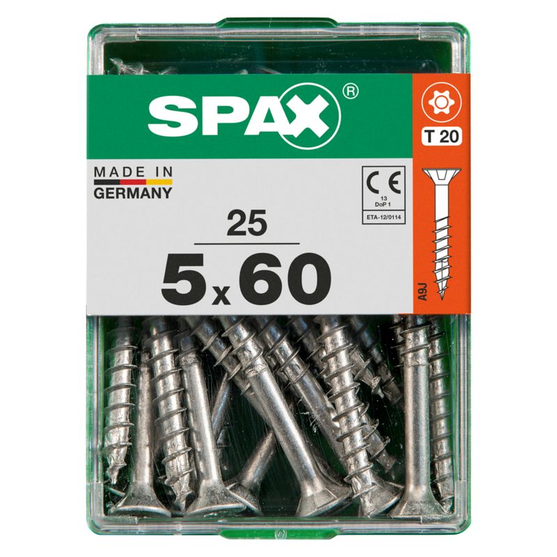SPAX - Tirafón Torx Cabeza Plana Zincado Wirox 5x60 M 25 pzs