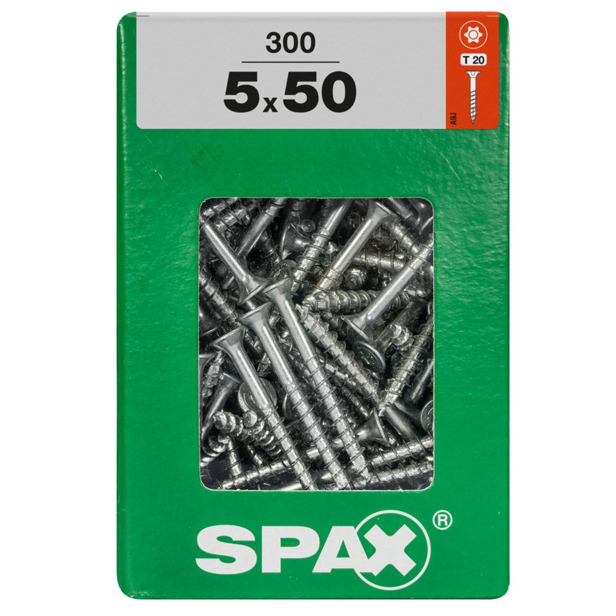 SPAX - Tirafón Torx Cabeza Plana Zincado Wirox 5x50 XXL 300 pzs