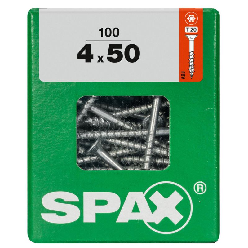 SPAX - Tirafón Torx Cabeza Plana Zincado Wirox 4x50 L 100 pzs