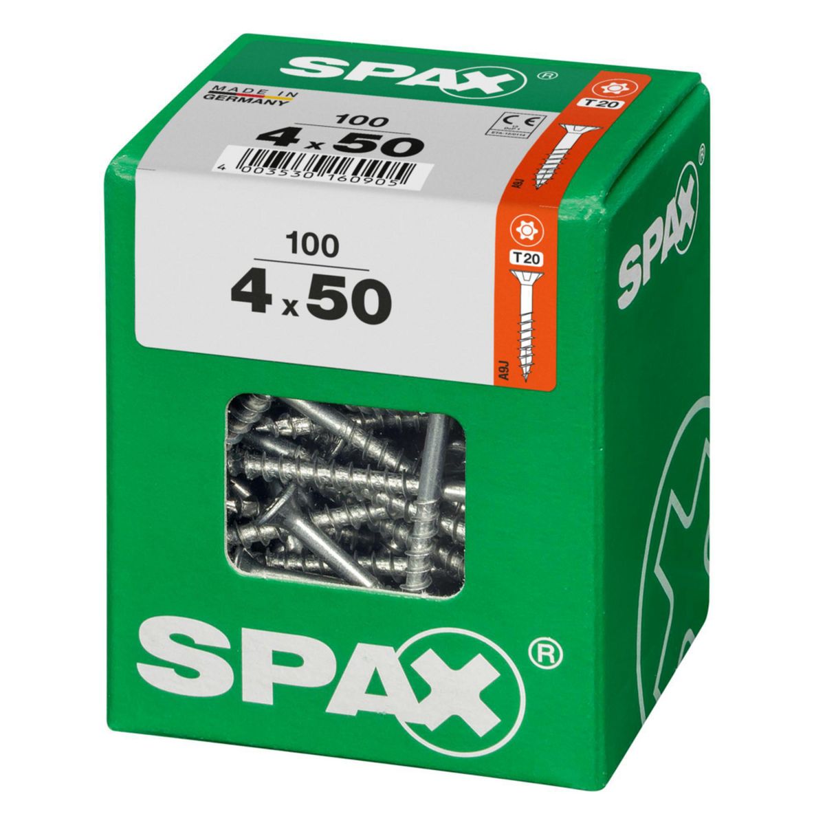 SPAX - Tirafón Torx Cabeza Plana Zincado Wirox 4x50 L 100 pzs