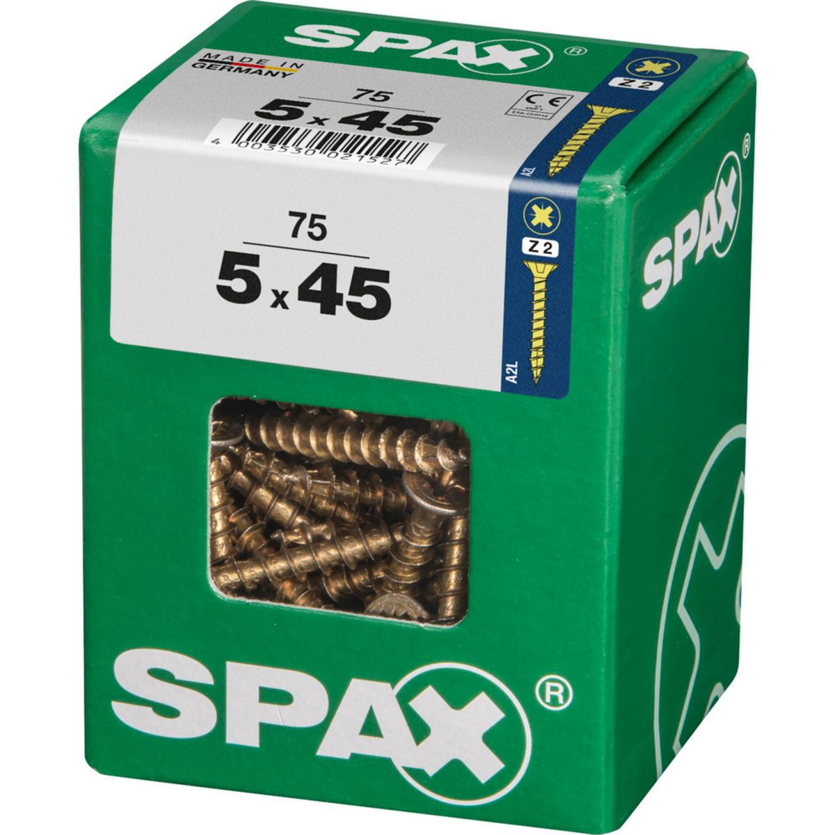 SPAX - Tirafón Cabeza Plana Bicro Yellox 5x45 L 75 pzs