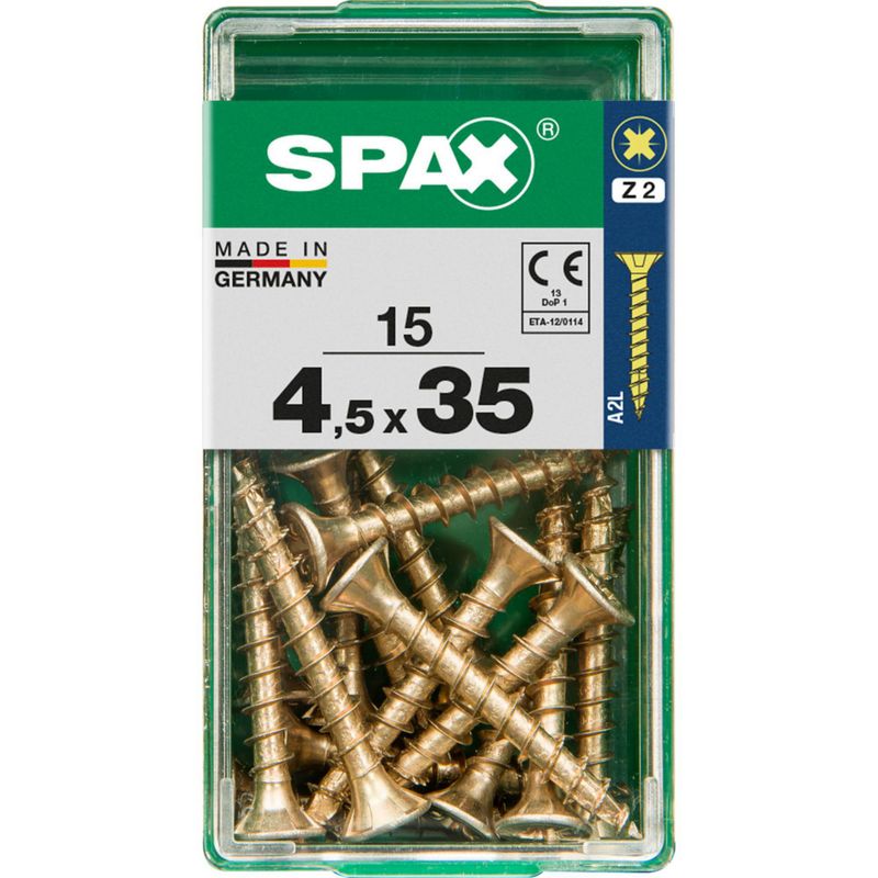 SPAX - Tirafón Cabeza Plana Bicro Yellox 4,5x35 S 15 pzs