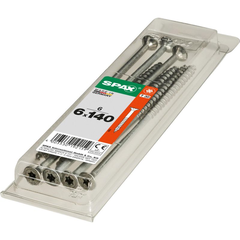 SPAX - Tirafón Torx Cabeza Plana Zincado Wirox 6x140 M 6 pzs