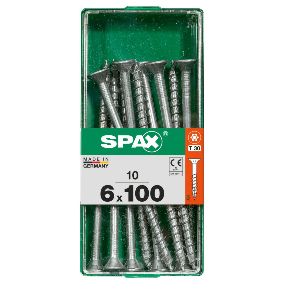 SPAX - Tirafón Torx Cabeza Plana Zincado Wirox 6x100 M 10 pzs
