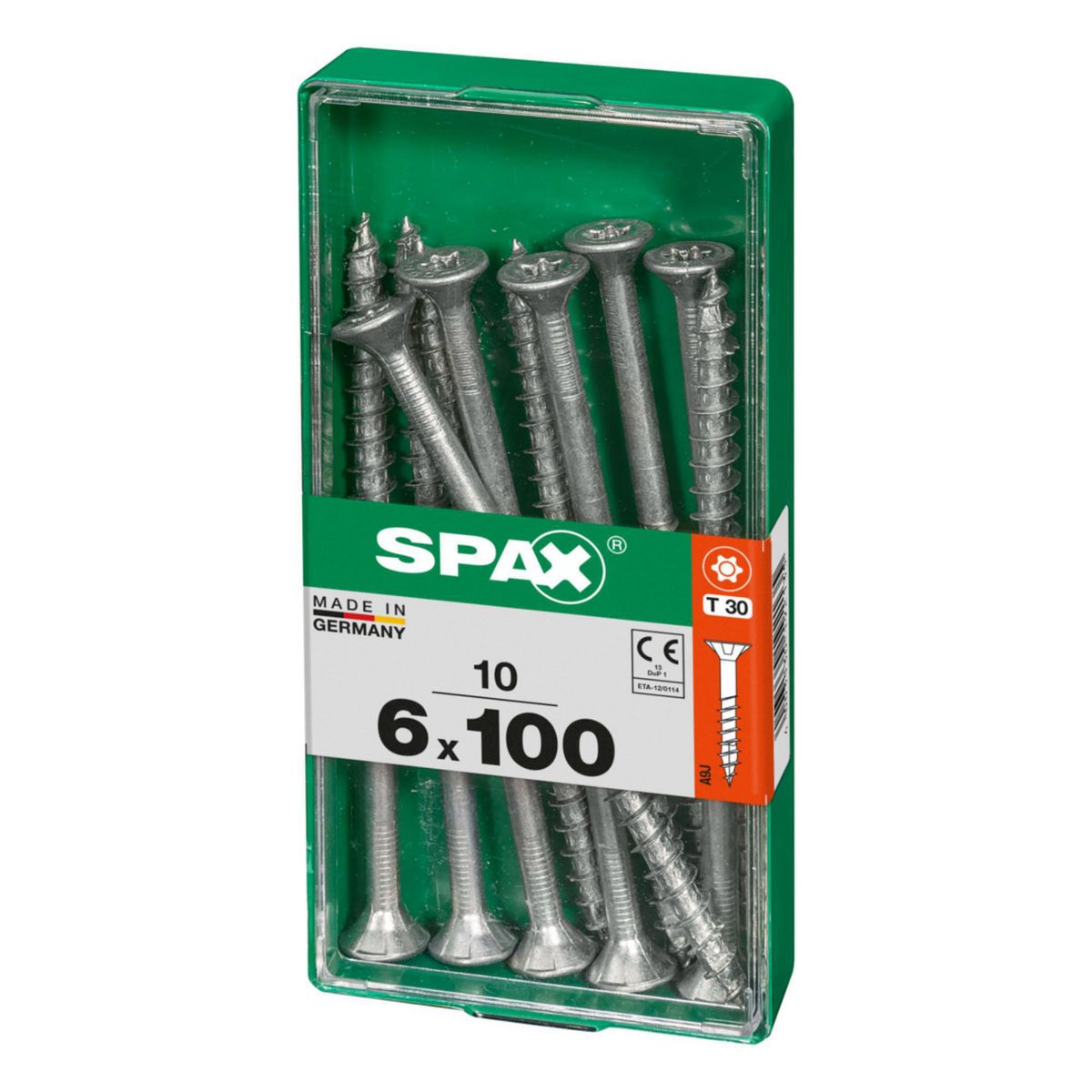 SPAX - Tirafón Torx Cabeza Plana Zincado Wirox 6x100 M 10 pzs