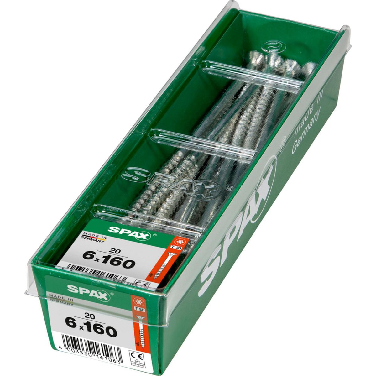 SPAX - Tirafón Torx Cabeza Plana Zincado Wirox 6x160 STK L 20 pzs
