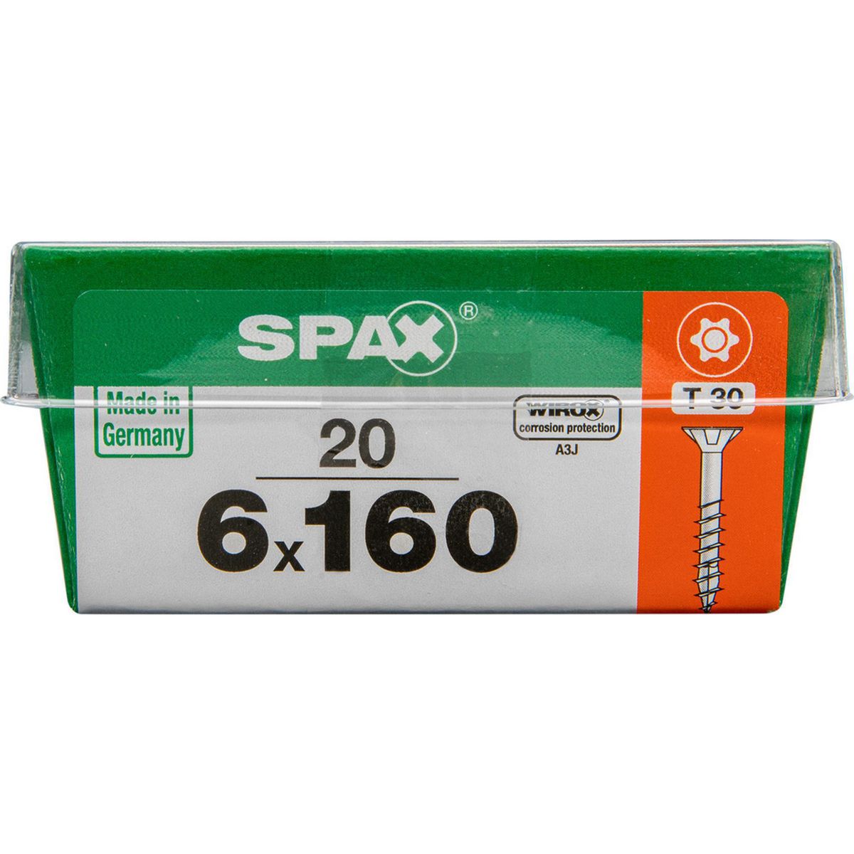 SPAX - Tirafón Torx Cabeza Plana Zincado Wirox 6x160 STK L 20 pzs