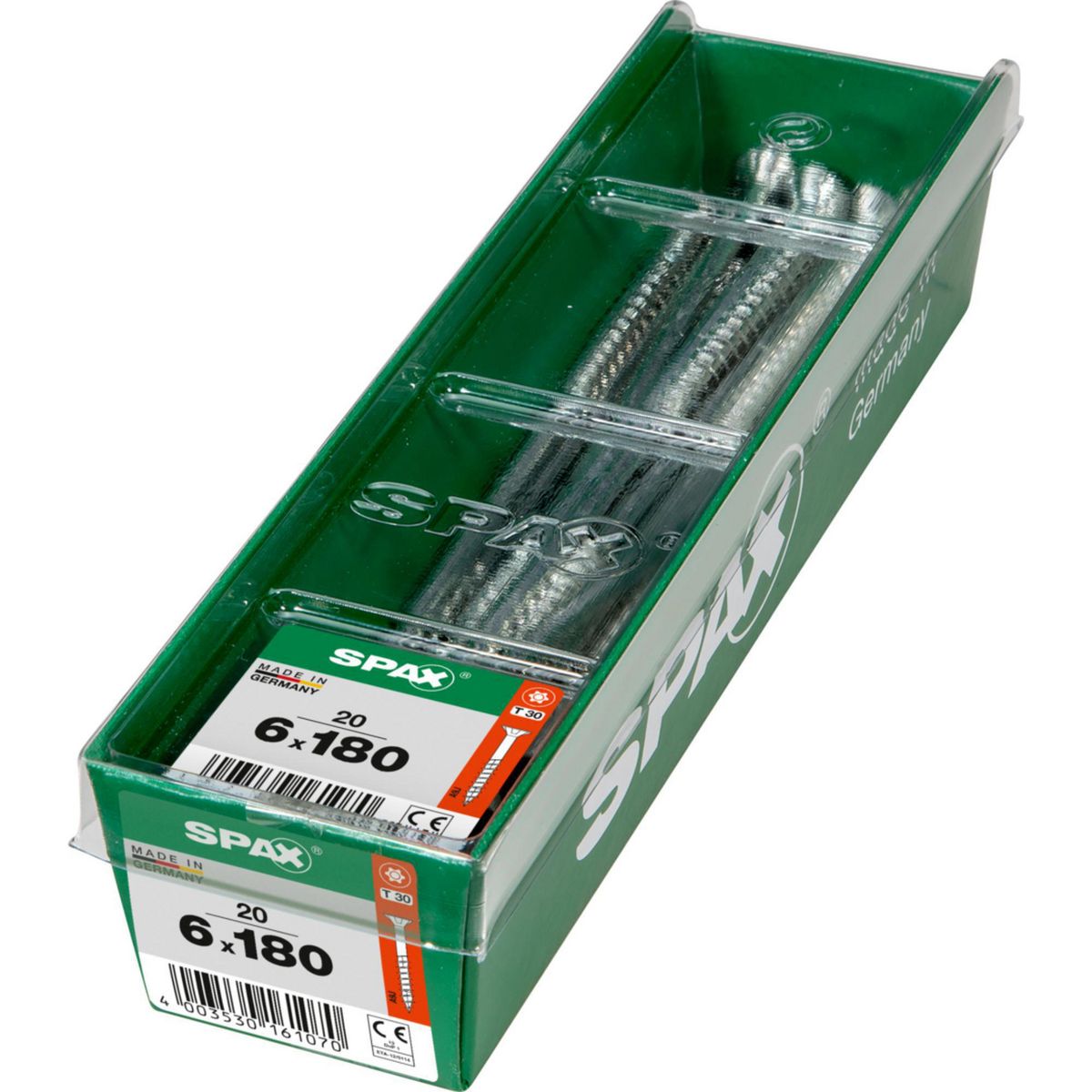 SPAX - Tirafón Torx Cabeza Plana Zincado Wirox 6x180 STK L 20 pzs