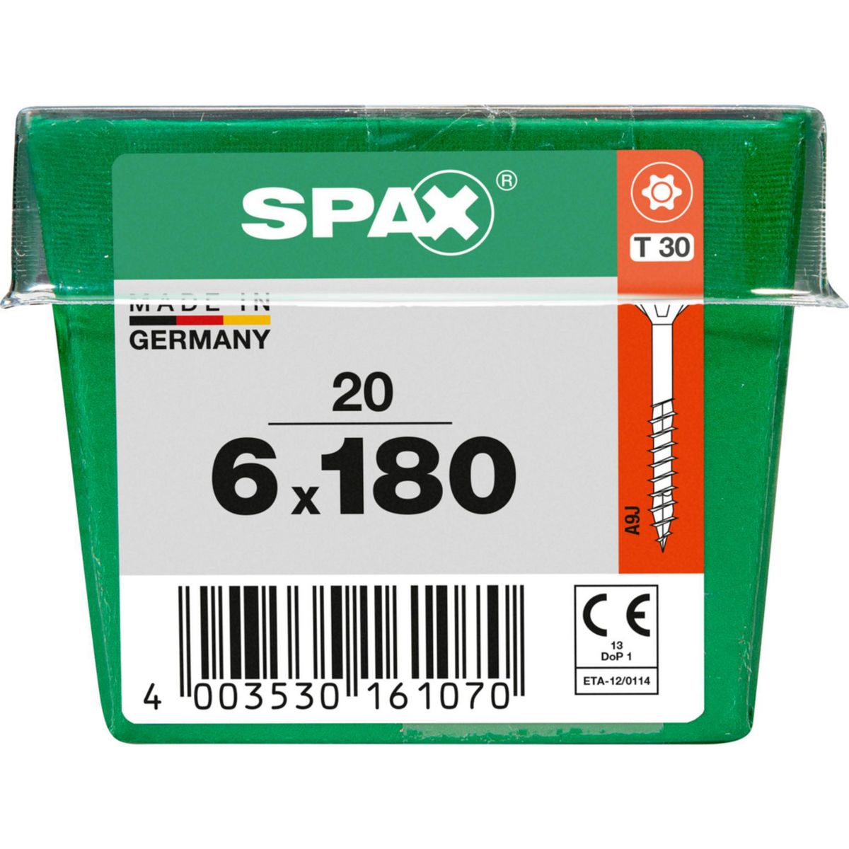 SPAX - Tirafón Torx Cabeza Plana Zincado Wirox 6x180 STK L 20 pzs