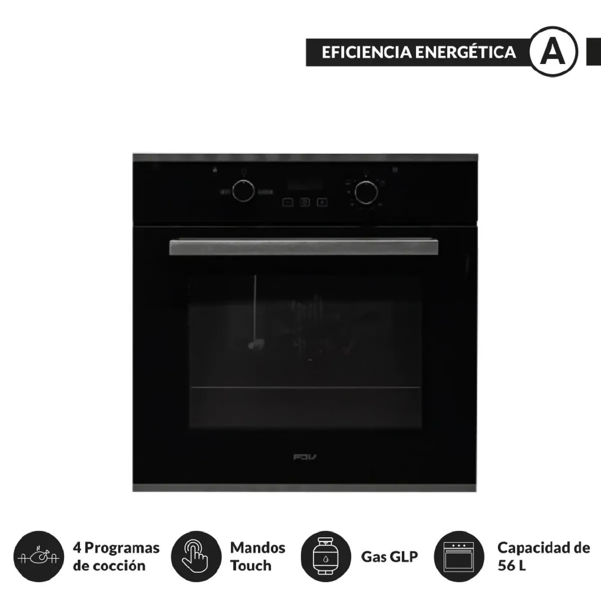 FDV - Horno Empotrable Black 70 L A Gas Glp (Balón De Gas) Fdv