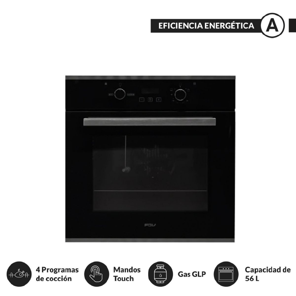 FDV - Horno Empotrable Black 56 L A Gas Glp (Balón De Gas) Fdv