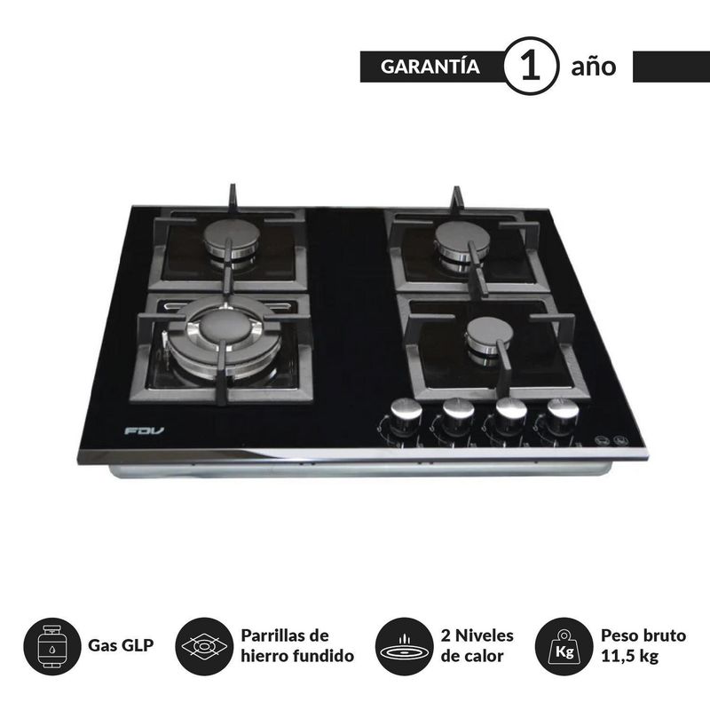 FDV - Encimera Black 60 Cm A Gas Glp (Balón De Gas) Fdv