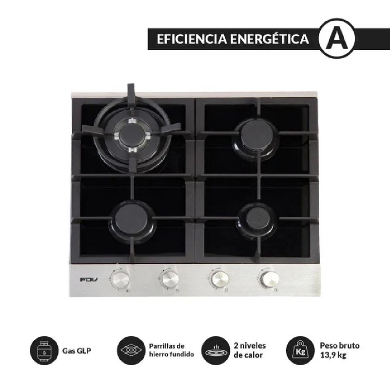 FDV - Encimera Deluxe Chef 60 Cm Gas Glp (Balón De Gas) Fdv