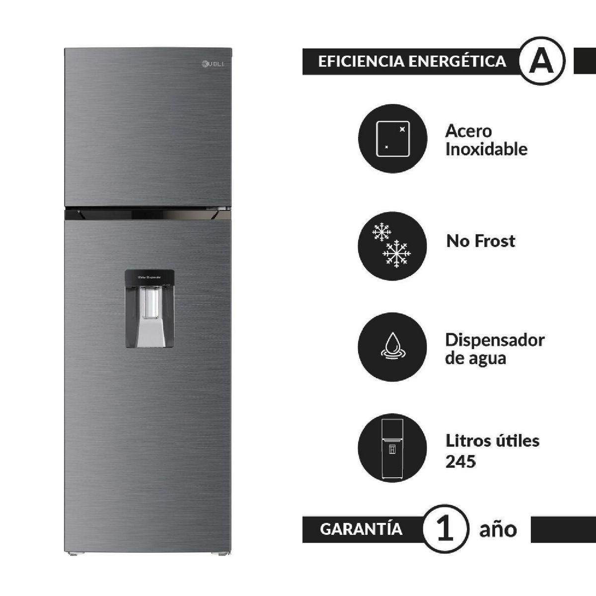 FDV - Refrigeradora FDV 245L Top Freezer Smart T 2 Puertas Inox Kubli