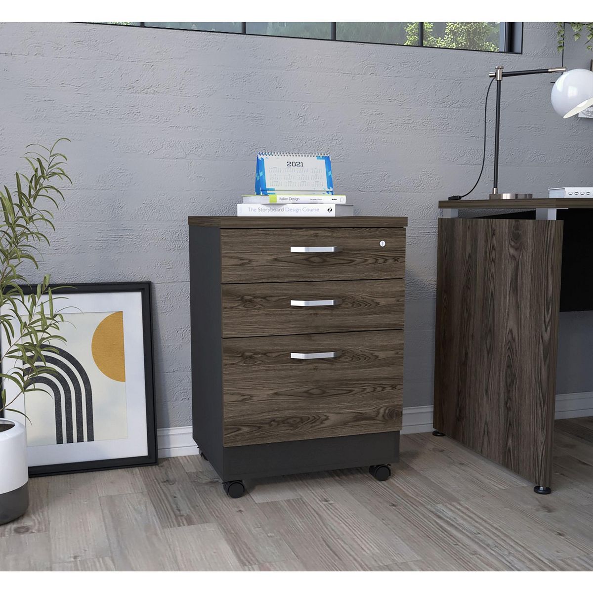 TUHOME - Archivador Bajo 3 Cajones Coñac