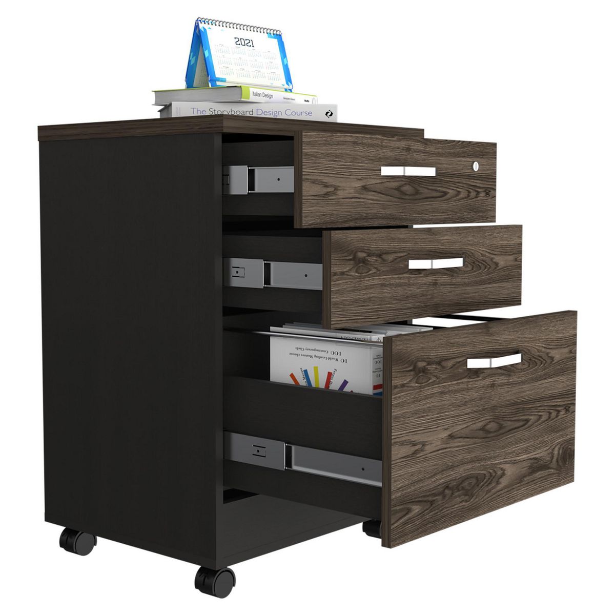 TUHOME - Archivador Bajo 3 Cajones Coñac