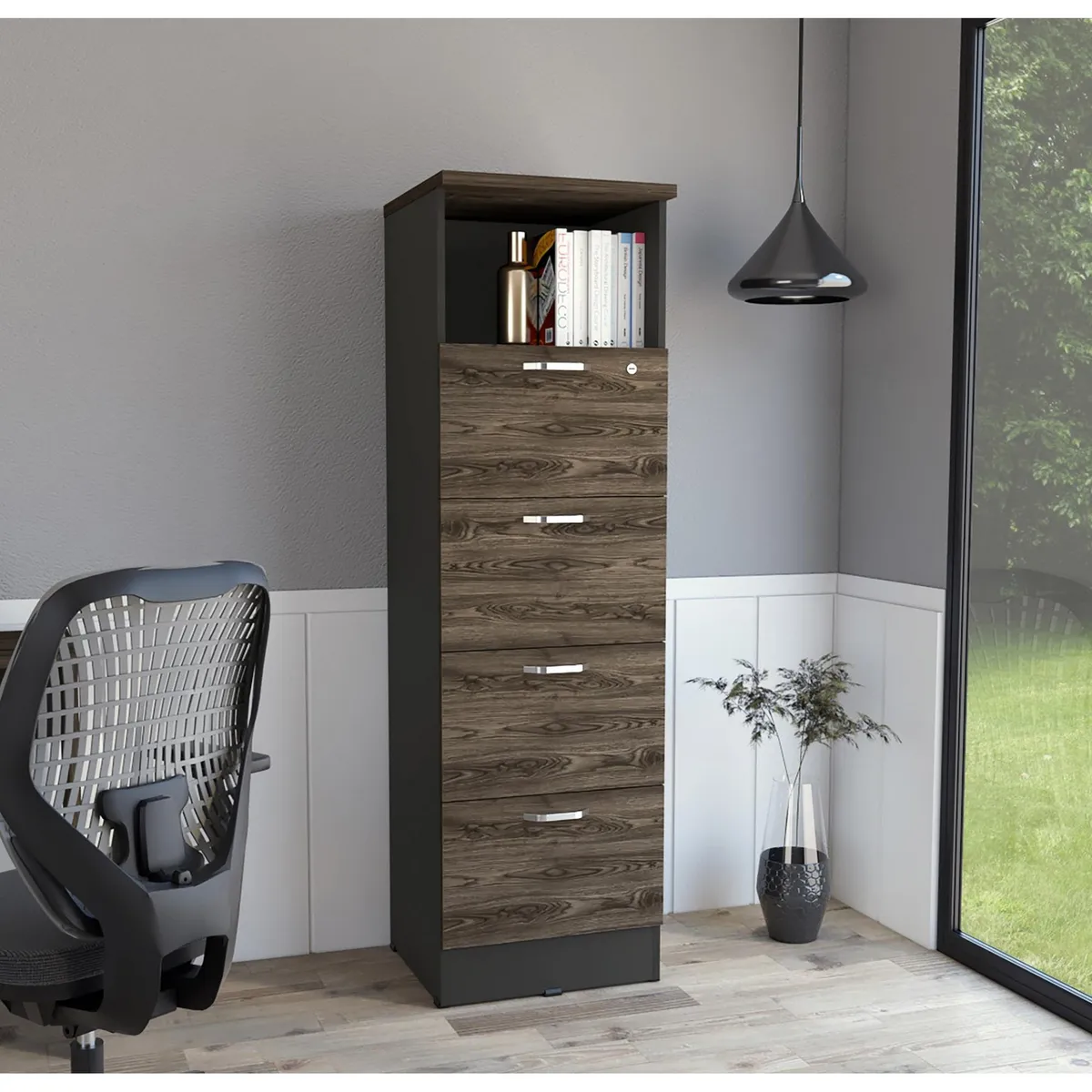 TUHOME - Archivador Alto 4 Cajones Coñac