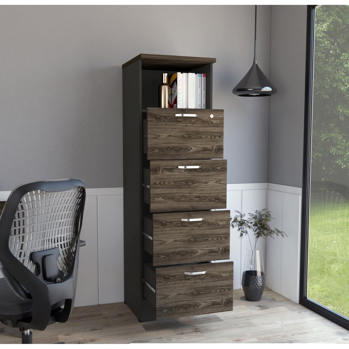 TUHOME - Archivador Alto 4 Cajones Coñac