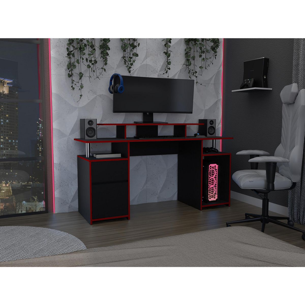 TUHOME - Escritorio Gamer 1 Cajón Rojo