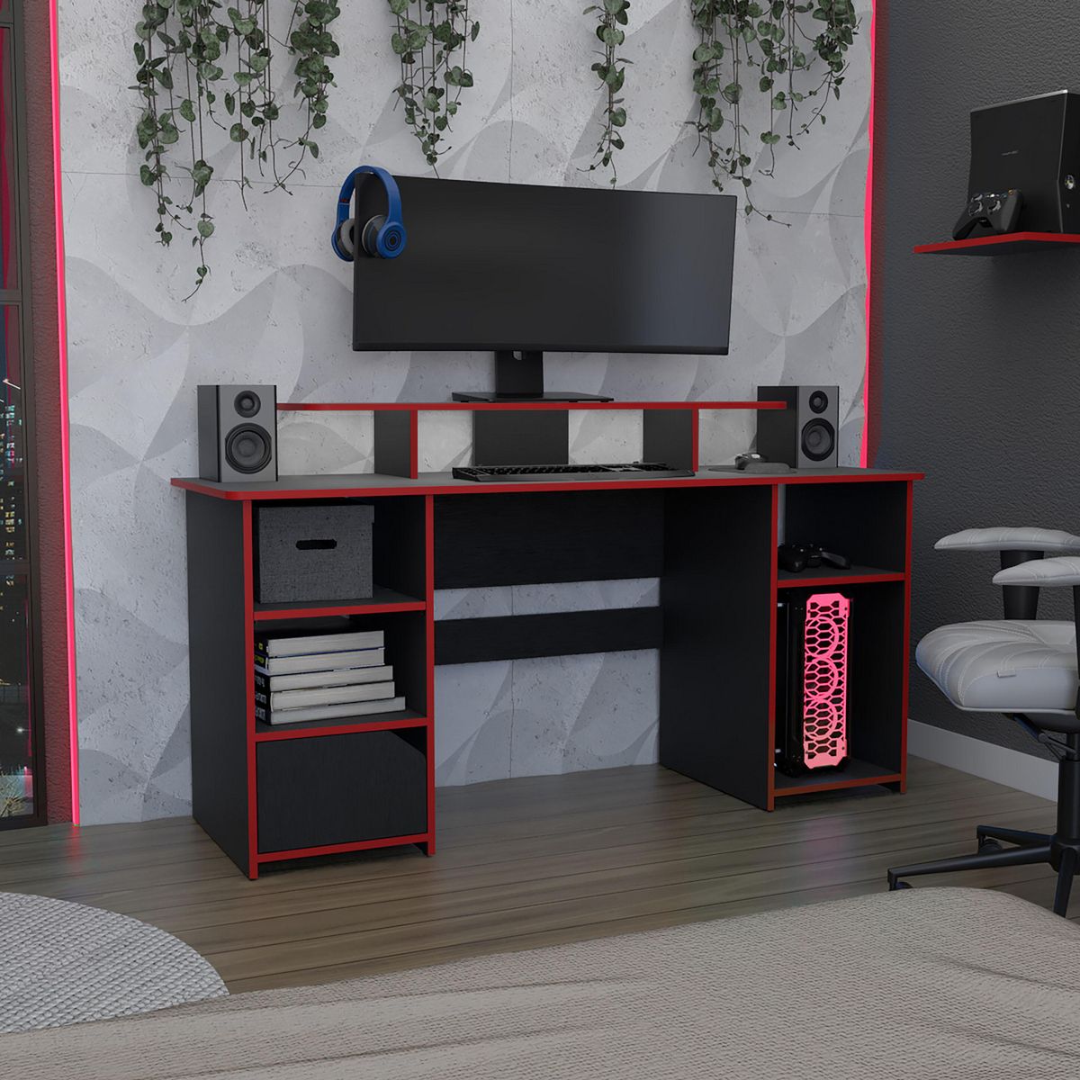 TUHOME - Escritorio Gamer K Wengue/Rojo