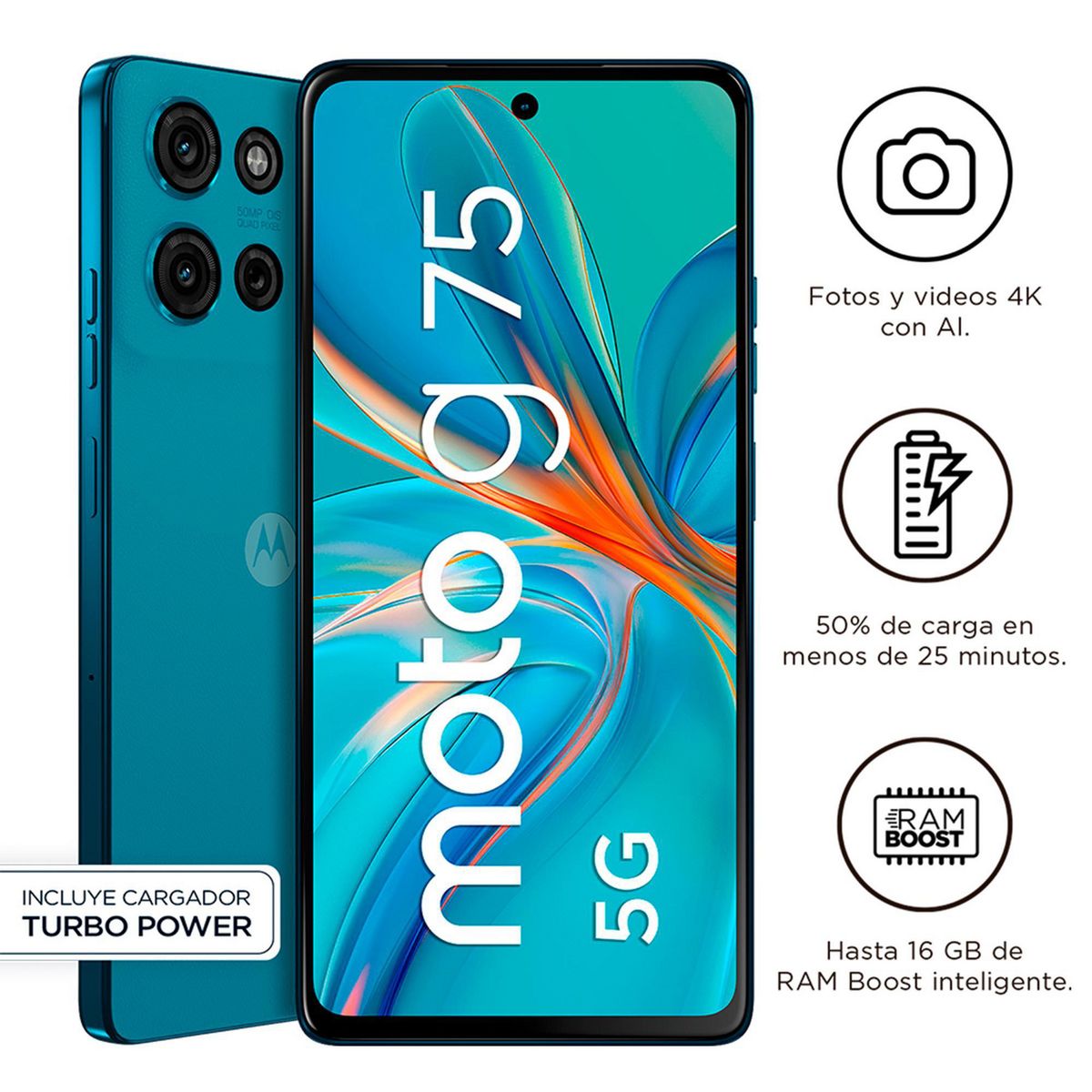 MOTOROLA - Celular Motorola G75 XT2437-2 Rb 8GB 256GB Azul Aqua