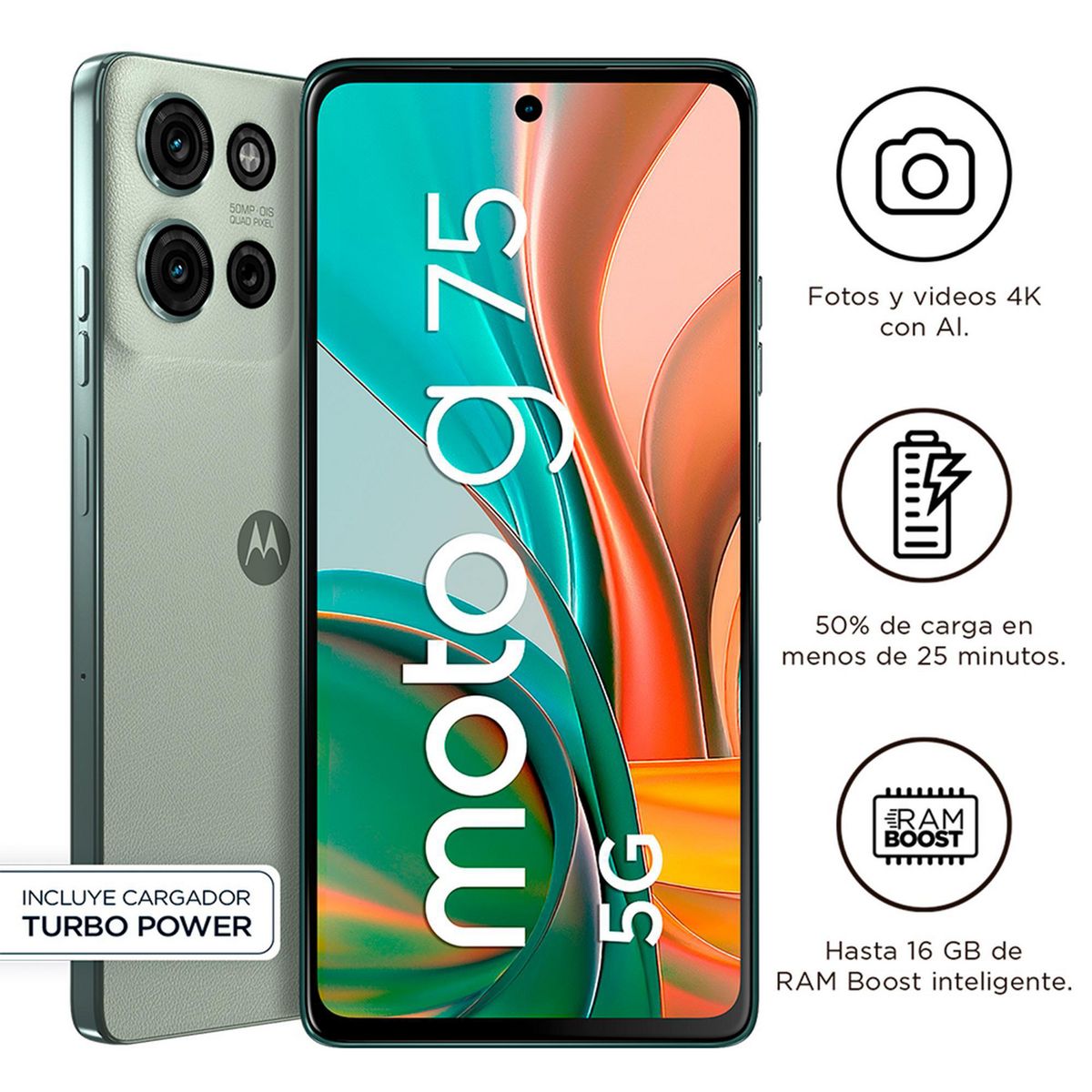 MOTOROLA - Celular Motorola G75 XT2437-2 Sg 8GB 256GB Verde Suculenta