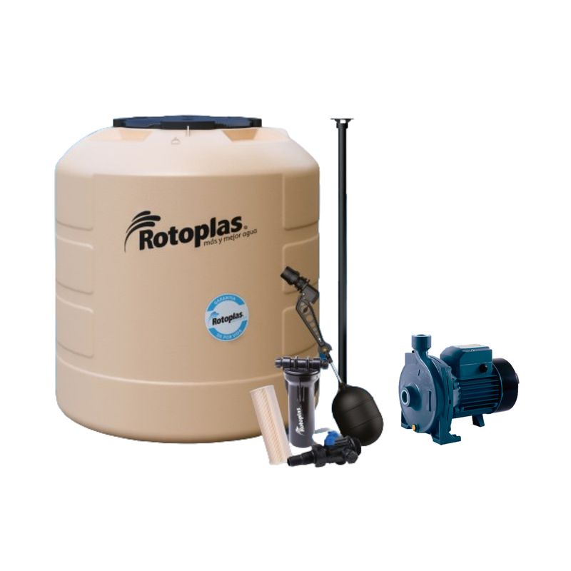  - Tanque Plus + 1100L Gdpv Rotoplas + Bomba centrífuga de agua 1.0 HP 105L/min