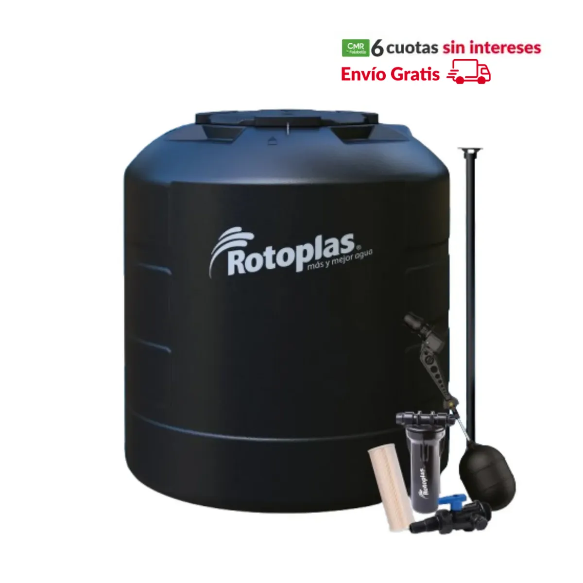ROTOPLAS - Tanque Plus 1100L Negro Rotoplas + Accesorios