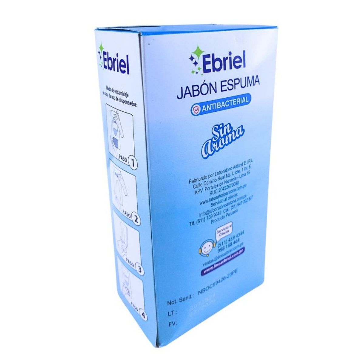 EBRIEL - Jabón Espuma Antibacterial Sin Aroma 800 ml