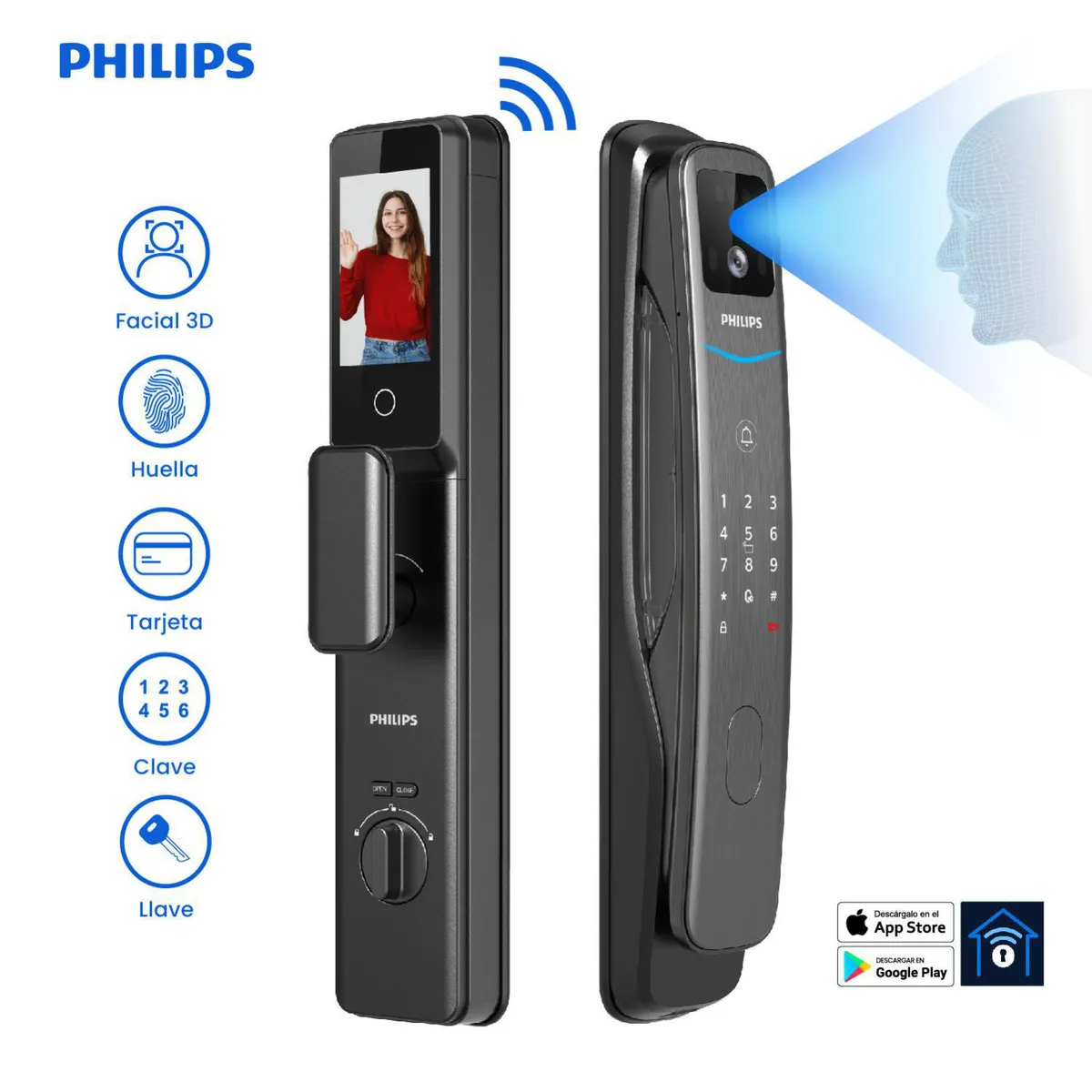 PHILIPS - Cerradura Inteligente Philips 702FVP-7HWS Facial 3D