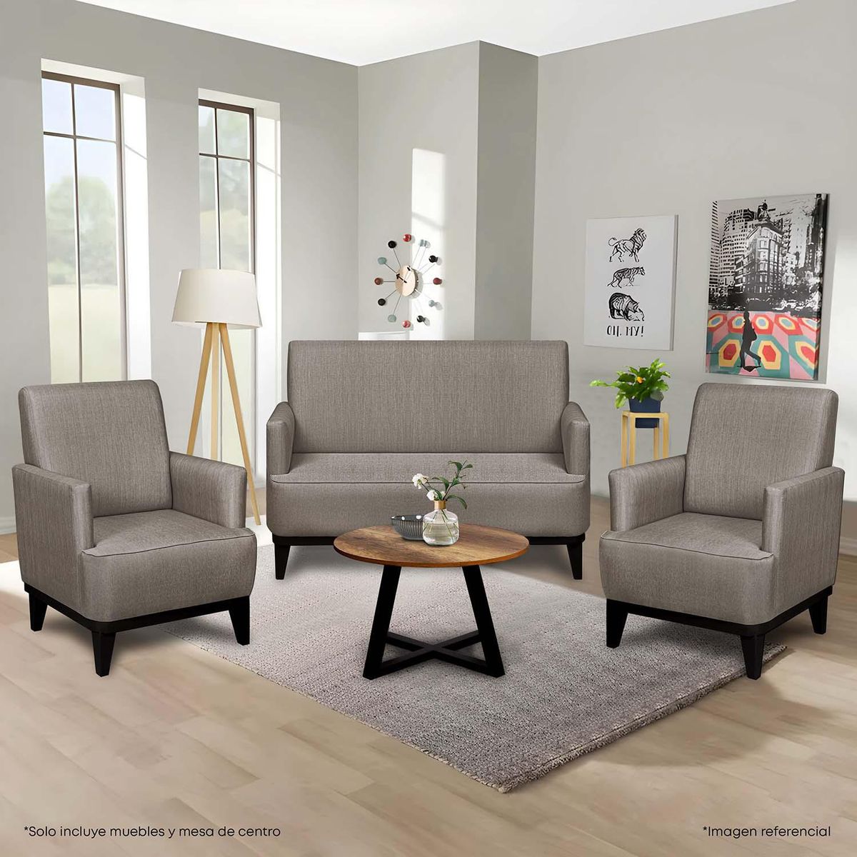 FORLI - Juego de Sala Havana 2-1-1 Marrón + Mesa de Centro Circular