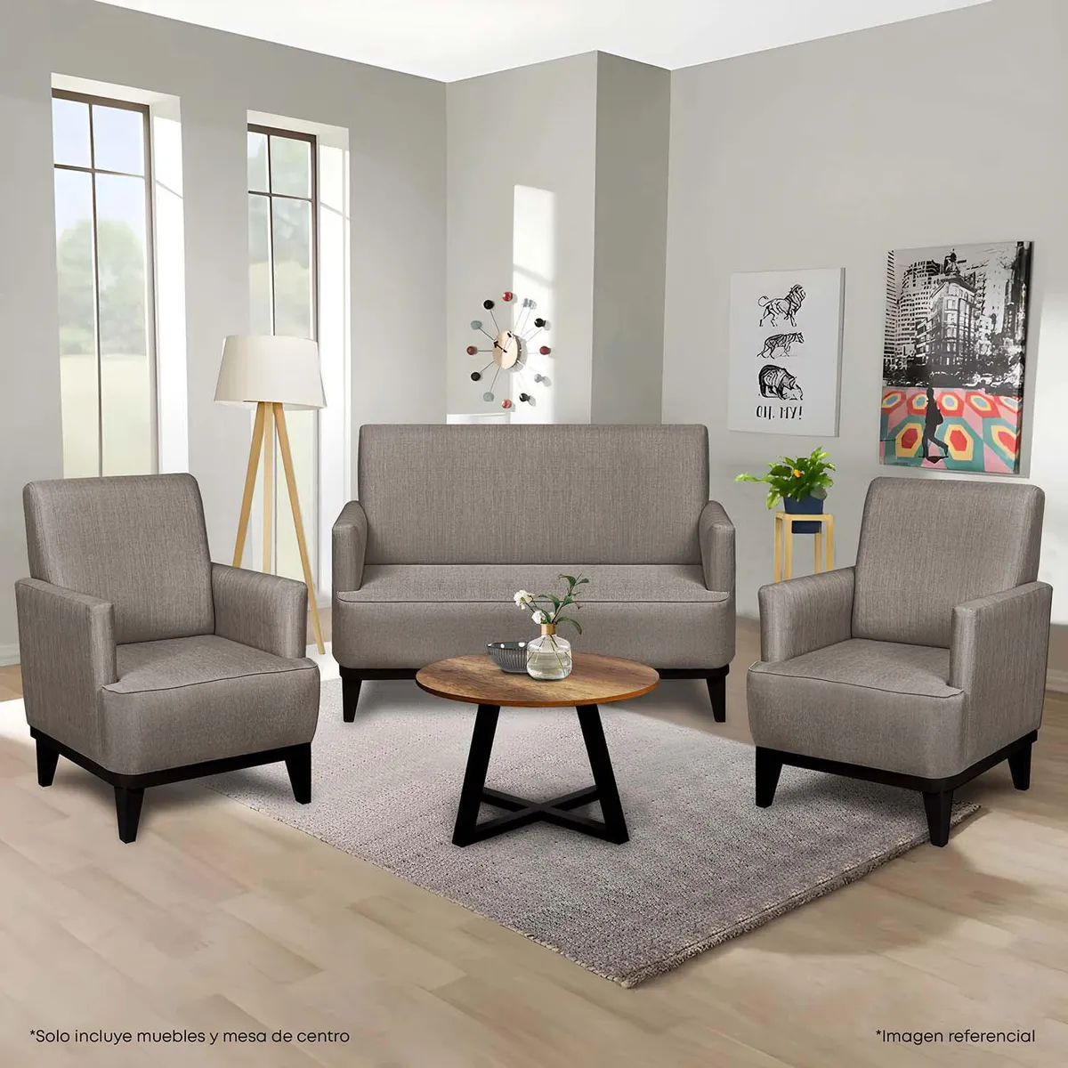 FORLI - Juego de Sala Havana 2-1-1 Marrón + Mesa de Centro Circular