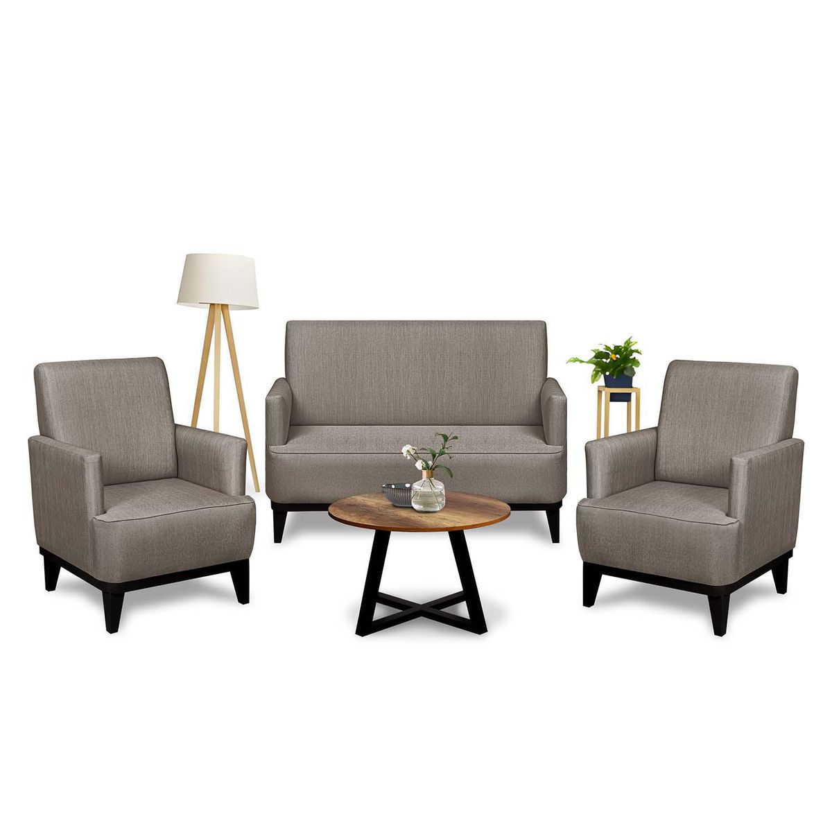 FORLI - Juego de Sala Havana 2-1-1 Marrón + Mesa de Centro Circular